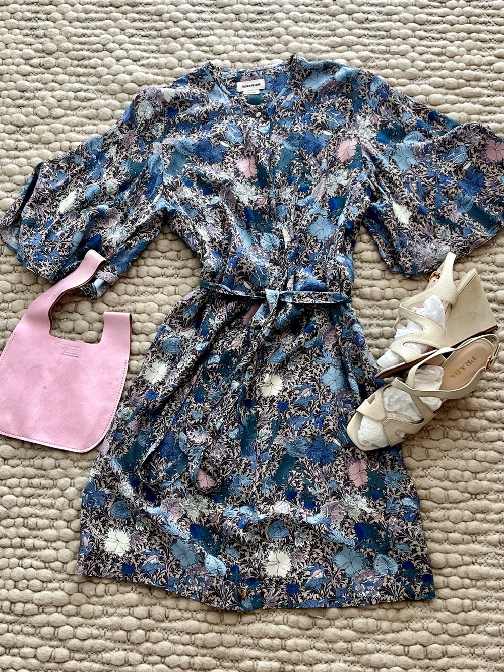 Zadig & Voltaire Blue Floral Tie-Waist Midi Dress